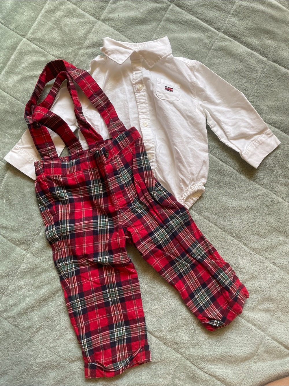 Janie and Jack Plaid Suspender Overalls and Shirt Set